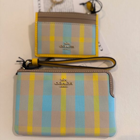 Coach Mini Skinny Id Case w wristlet/wallet /Plaid Print set/ yellow haze/ multi - Picture 2 of 16